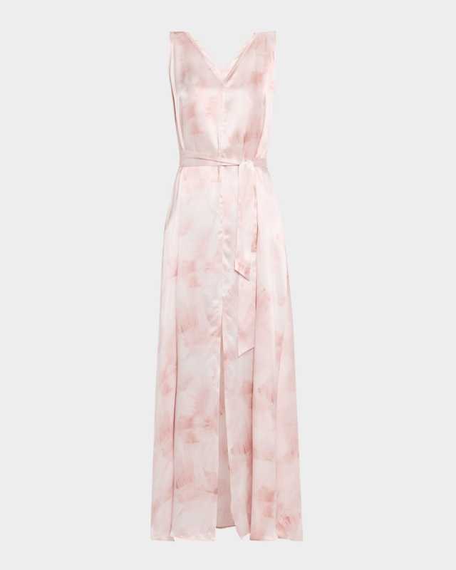 V-Neck Belted Silk Maxi Dress